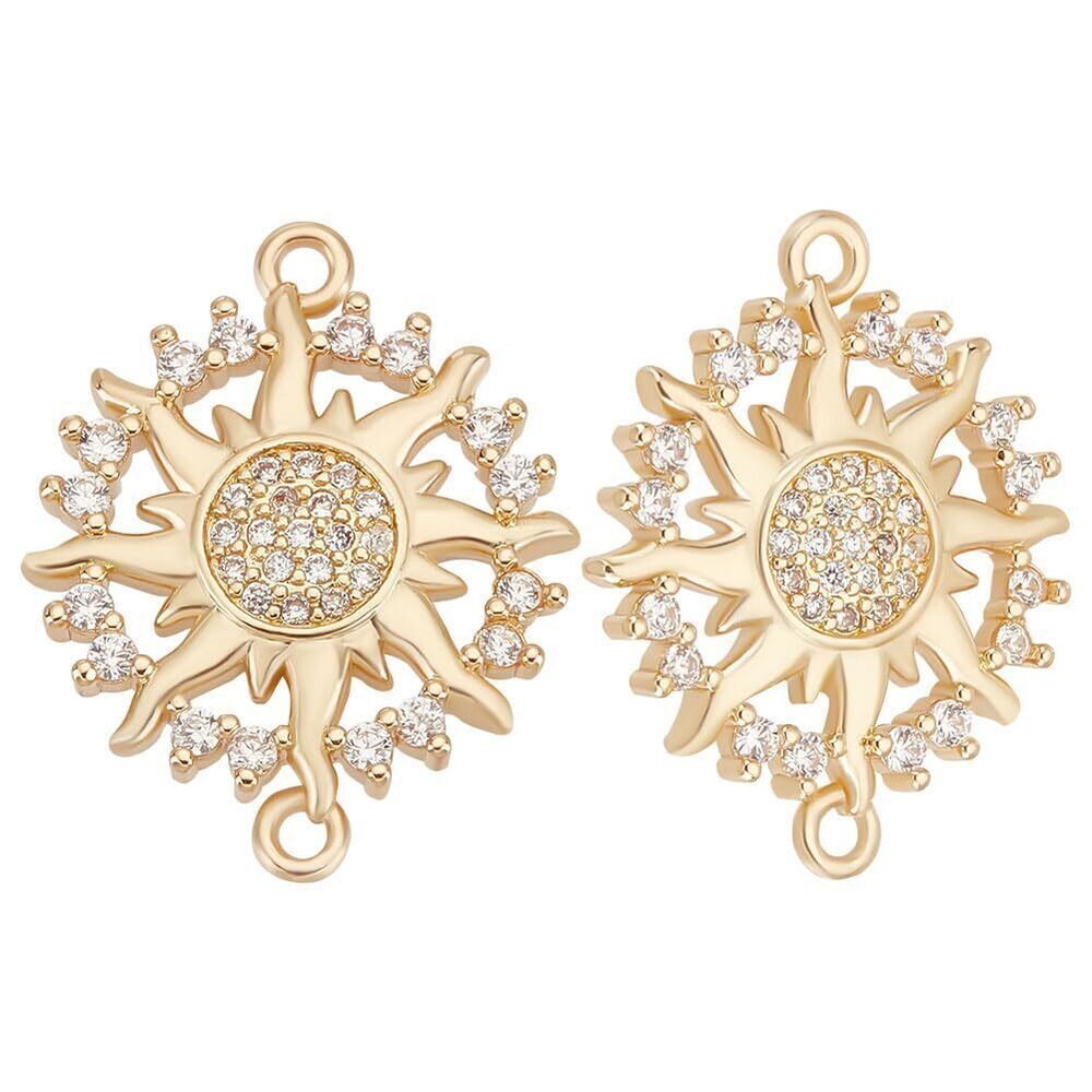 8377 1 Box 8Pcs Sun Charm Connectors 2 Hole Cubic Zirconia Links with Clear